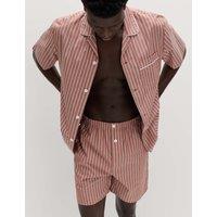 M&S Pure Cotton Striped Pyjama Set Orange Mix