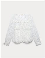 V-Neck Ruffle Detail Long Sleeve Blouse