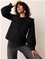 Per Una Pure Cotton Broderie Collar Shirt White