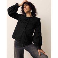 Per Una Pure Cotton Broderie Collar Shirt Black