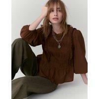 Per Una Pure Cotton Pleat Front Blouse Conker