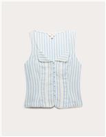 M&S Linen Rich Lace Insert Top Blue Mix