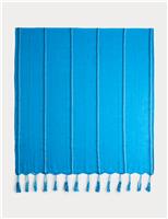 Cotton Linen Blend Striped Tassel Scarf