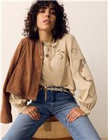 Per Una Pure Cotton Embroidered Blouse Sandstone