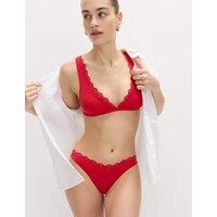 M&S Sculpt Broderie Trim High Leg Bikini Bottoms Lacquer Red