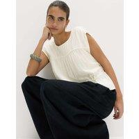 M&S Ruched Scoop Neck Regular Fit Top with Linen Ivory