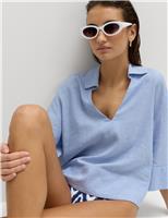 Linen Rich Collared V-Neck Popover Top