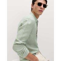 M&S Slim Fit Pure Linen Shirt Green Mix