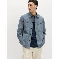M&S Pure Cotton Striped Overshirt Indigo