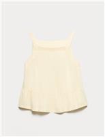 Linen Rich Square Neck Lace Insert Top