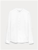 M&S Pure Linen Grandad Collar Shirt Navy