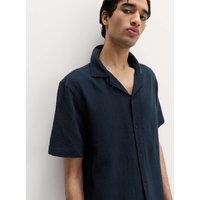 M&S Pure Cotton Textured Shirt Navy