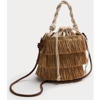 M&S Fringed Basket Bag Natural Mix