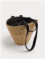 M&S Straw Drawstring Bucket Bag Natural