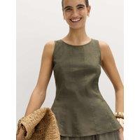 M&S Linen Rich Vest Top Dark Khaki