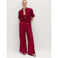 M&S Cotton Rich Beach Trousers with Linen Raspberry