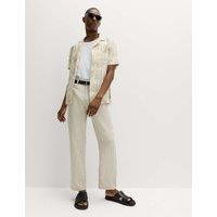 M&S Pure Linen Half- Elasticated Waist Trousers Natural