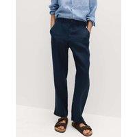 M&S Pure Linen Half- Elasticated Waist Trousers Navy