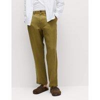 M&S Pure Linen Half- Elasticated Waist Trousers Olive