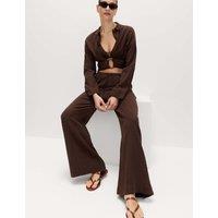 M&S Cotton Rich Beach Trousers with Linen Peat