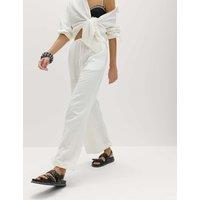 M&S Pure Cotton Drawstring Beach Trousers Soft White