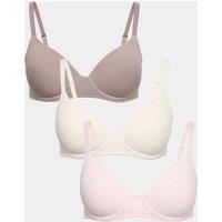 M&S 3 Pack Cotton Rich Wired Full Cup Bras A-E Oatmeal Mix