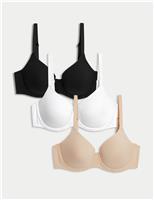 M&S 3pk Wired Full Cup T-Shirt Bras A-E Oatmeal Mix