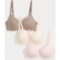 M&S 3pk Wired Full Cup T-Shirt Bras A-E Oatmeal Mix