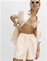 M&S Pure Cotton Striped Beach Shorts Natural Mix