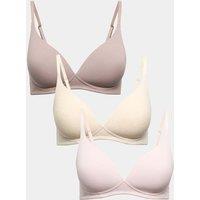 M&S 3pk Non Wired Plunge T-Shirt Bras A-E Oatmeal Mix