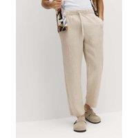M&S Loose Fit Pure Linen Elasticated Waist Trousers Natural