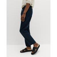 M&S Loose Fit Pure Linen Elasticated Waist Trousers Navy