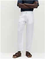 M&S Loose Fit Pure Linen Elasticated Waist Trousers Navy