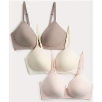 M&S 3pk Non Wired T-Shirt Bras A-E Oatmeal Mix