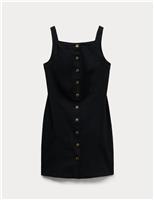 M&S Linen Rich Button Through Mini Shift Dress Black