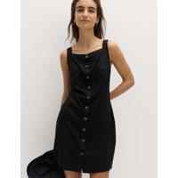 M&S Linen Rich Button Through Mini Shift Dress Black