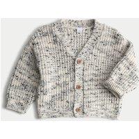 M&S Pure Cotton Ribbed Knitted Cardigan (0-6 Yrs) Grey Mix