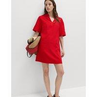 M&S Linen Rich Collared Mini Shift Dress Lacquer Red