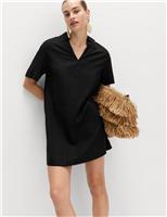 Linen Rich Collared Mini Shift Dress