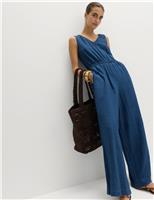 M&S Linen Rich Tie Detail Jumpsuit Indigo