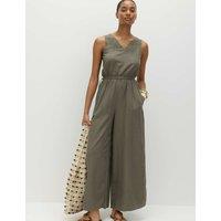 M&S Linen Rich Tie Detail Sleeveless Jumpsuit Dark Khaki