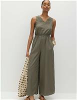 M&S Linen Rich Tie Detail Sleeveless Jumpsuit Dark Khaki