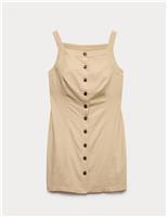Linen Rich Button Through Mini Shift Dress