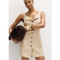 M&S Linen Rich Button Through Mini Shift Dress Sandstone