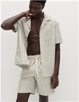 M&S Pure Cotton Striped Pyjama Top Neutral