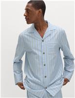 M&S Pure Cotton Striped Pyjama Top Blue Mix