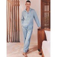 M&S Pure Cotton Striped Pyjama Top Blue Mix