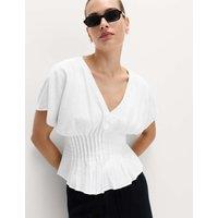 M&S Linen Rich Waisted Top White