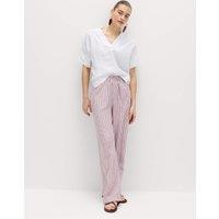 M&S Linen Blend Wide Leg Trousers Raspberry Mix