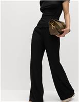 M&S Textured Pull On Wide Leg Trousers Winter Lime